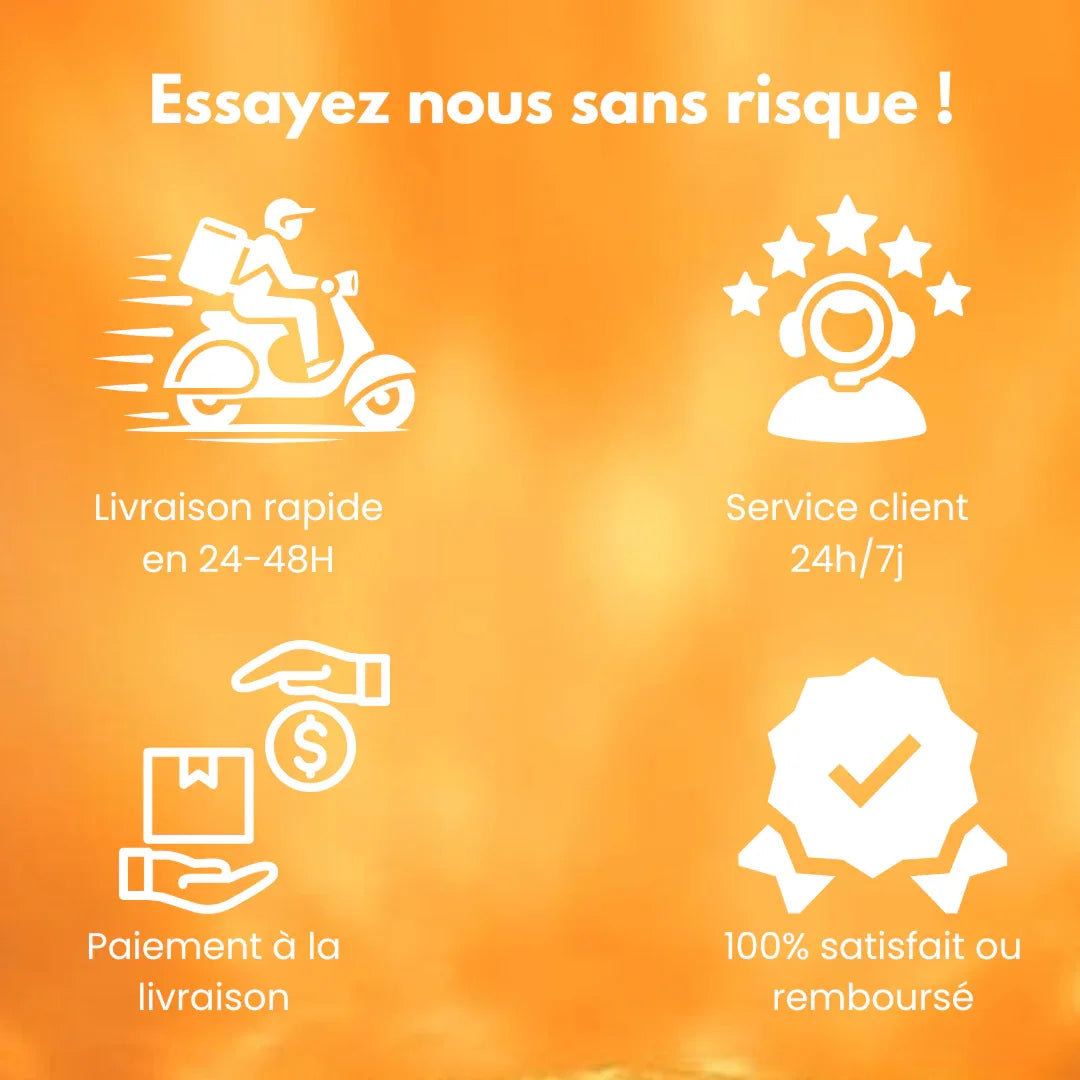 Livraison rapide 24-48H, service client 24h/7j, paiement à la livraison, satisfait ou remboursé en Côte d’Ivoire