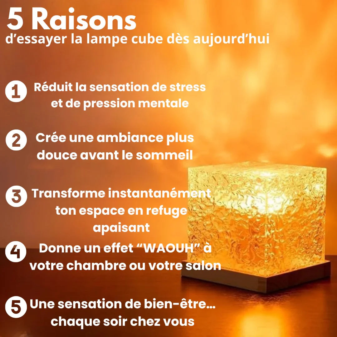 Lampe cube LED apaisante pour chambre ou salon, ambiance coucher de soleil, bien-être et décoration moderne