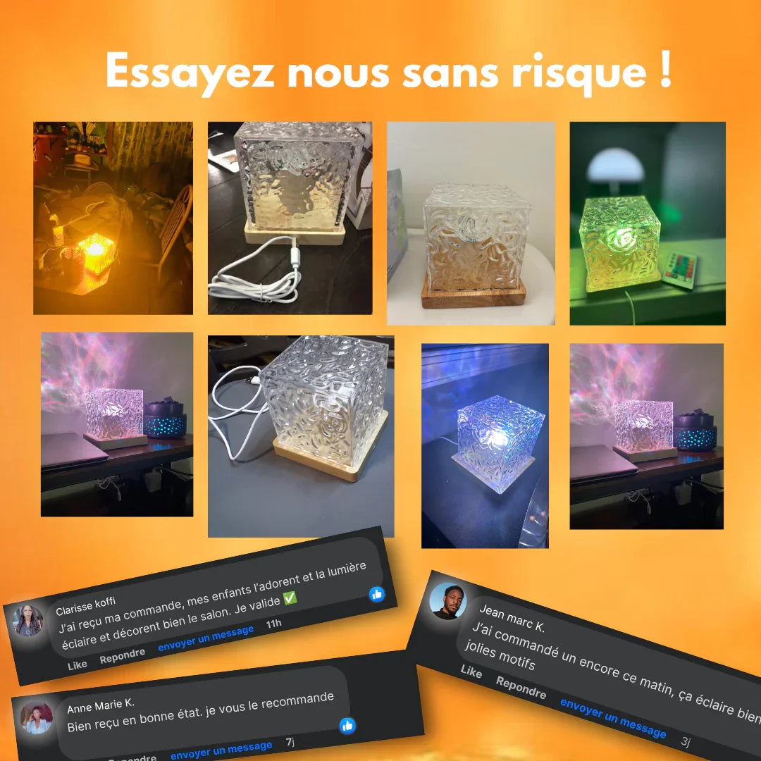 Lampe LED cube avec effets lumineux colorés pour décoration salon ou chambre, ambiance apaisante